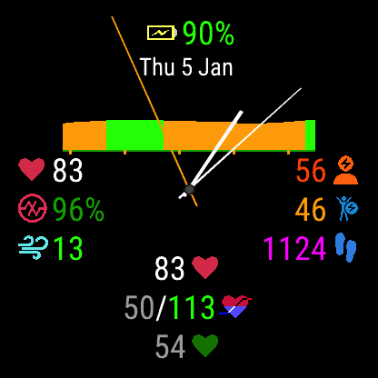 Watch for Lungs watch face Body battery graph with icons